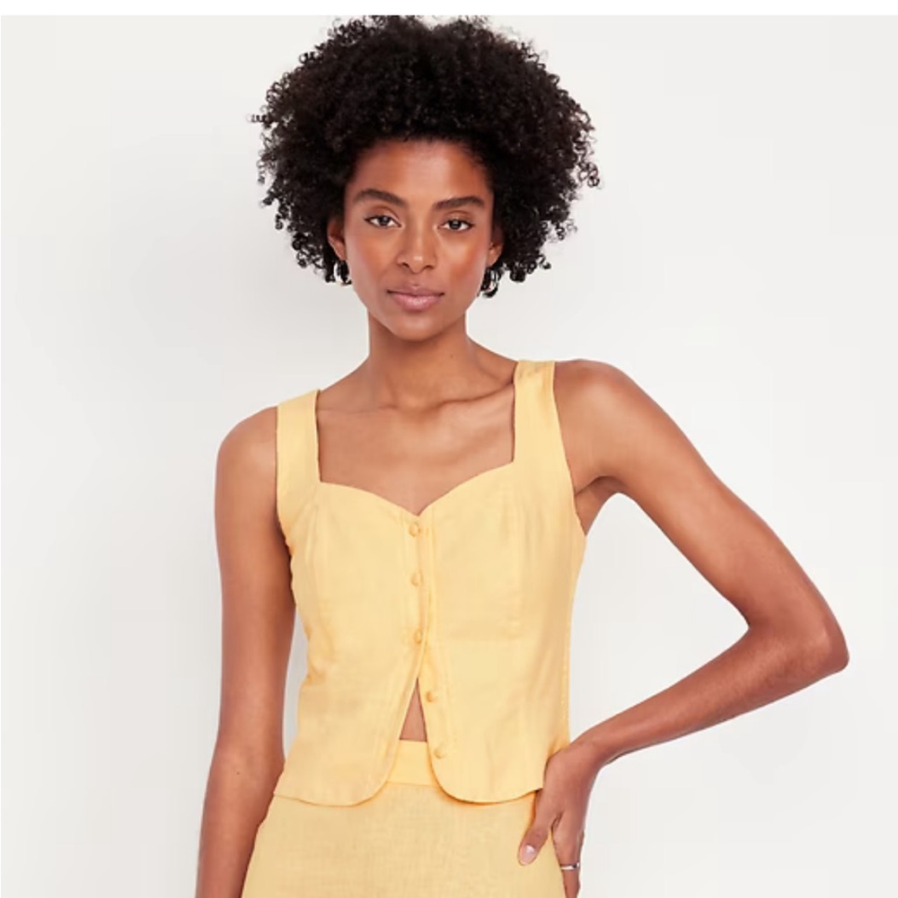 Button Front Linen Blend Vest